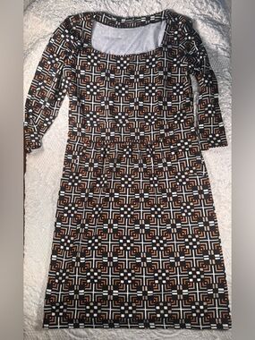 J. McLaughlin Geometric Print Long Sleeve Women's Dress in Black, White & Orange